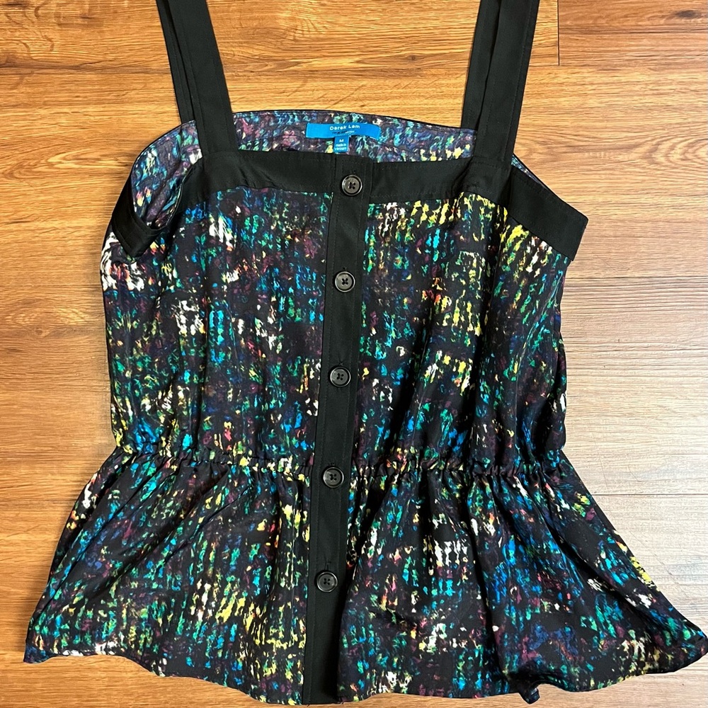 Derek Lam Design Nation Nightshade Peplum Button Front Printed Tank Top Sm (ee)